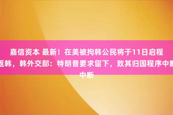 嘉信资本 最新！在美被拘韩公民将于11日启程返韩，韩外交部：特朗普要求留下，致其归国程序中断